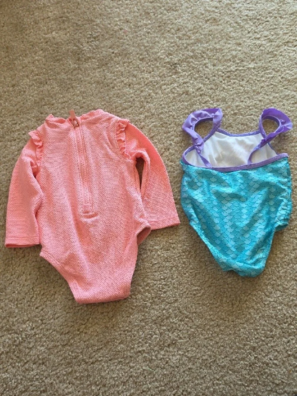 Old Navy Pink Long Sleeve Ruffle Baby One Piece Swimsuit Disney Ariel Bundle